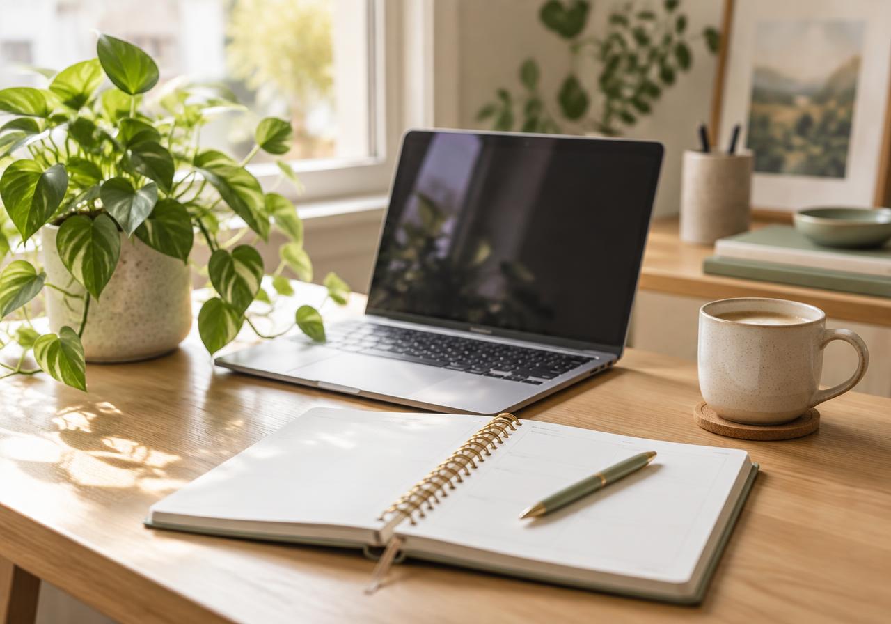 Illustration of an organized desk and weekly plan